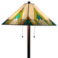 62" Two Light Tiffany Style Floor Lamp With Amber Blue And Green Stained Glass Shade