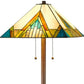 62" Two Light Tiffany Style Floor Lamp With Amber Blue And Green Stained Glass Shade