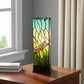 18" Dark Brown Table Lamp With Green and Black Shade
