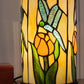 11" Beige and Green Dragonfly Stained Glass Accent Lamp