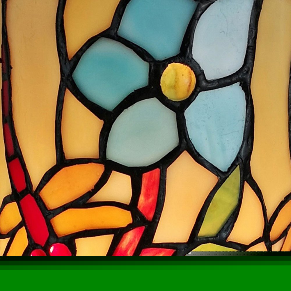 10" Red and Beige Dragonfly Stained Glass Accent Lamp