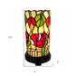 14" Red Green and Black Floral Stained Glass Accent Lamp