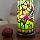 11" Green and Pink Dragonfly Stained Glass Accent Lamp