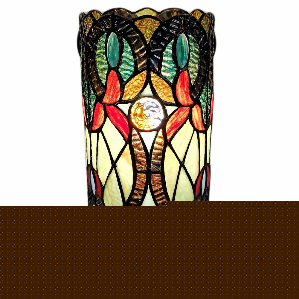 11" Beige and Orange Mosaic Tile Stained Glass Accent Lamp