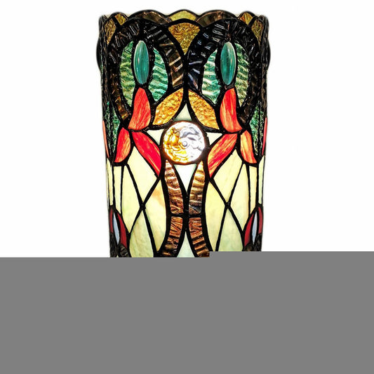 11" Beige and Orange Mosaic Tile Stained Glass Accent Lamp