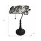 16" Dark Brown Table Lamp With White and Silver Shade