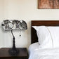 16" Dark Brown Table Lamp With White and Silver Shade