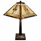 22" Dark Brown Metal Two Light Candlestick Table Lamp With Beige Shade