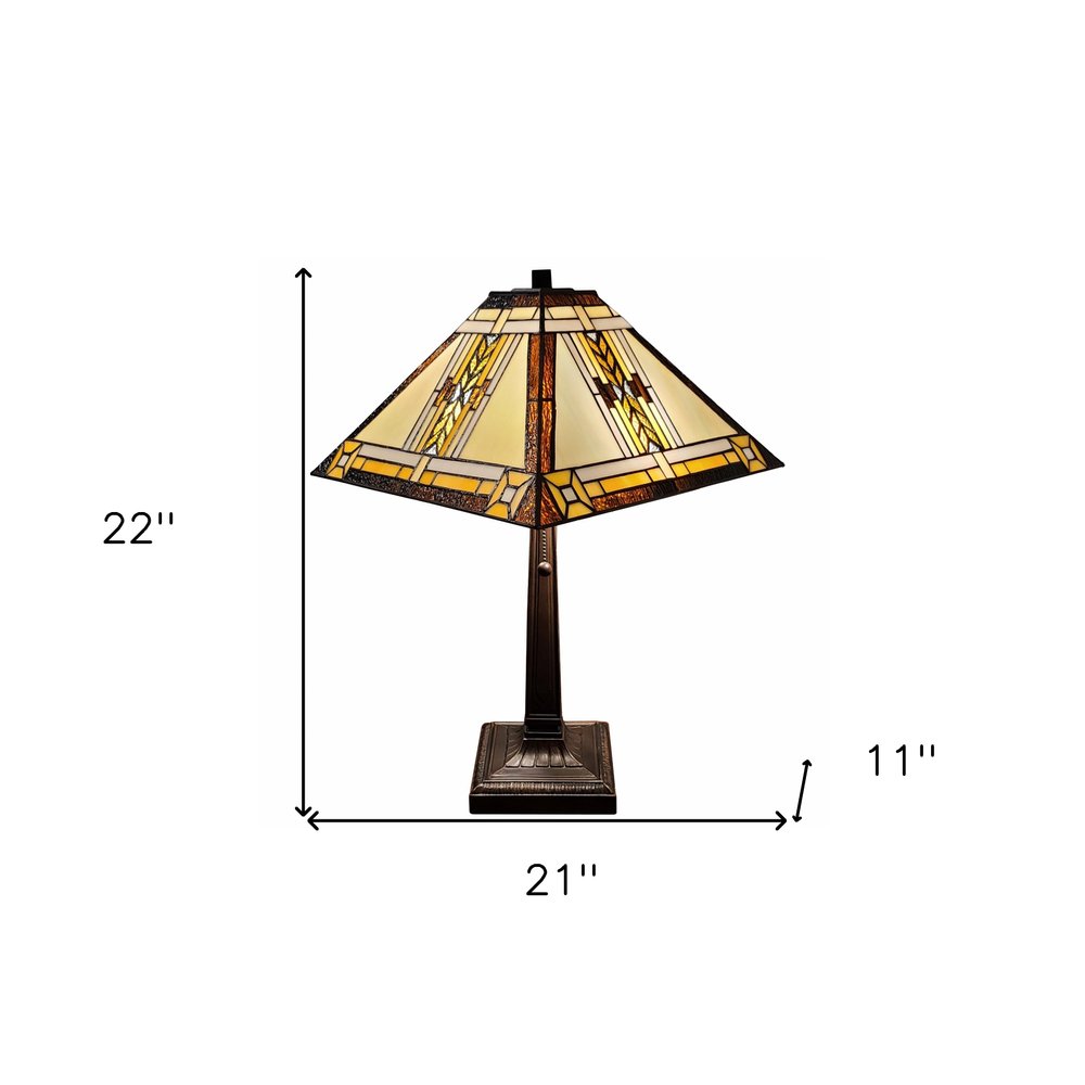 22" Dark Brown Metal Two Light Candlestick Table Lamp With Beige Shade