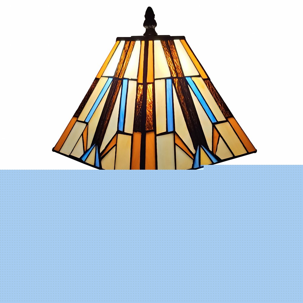 15" Dark Brown Metal Candlestick Table Lamp With Orange and Ivory Empire Shade