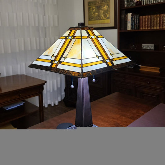 22" Dark Brown Metal Two Light Candlestick Table Lamp With Beige Shade
