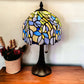 15" Dark Brown Metal Candlestick Table Lamp With Blue Dome Shade