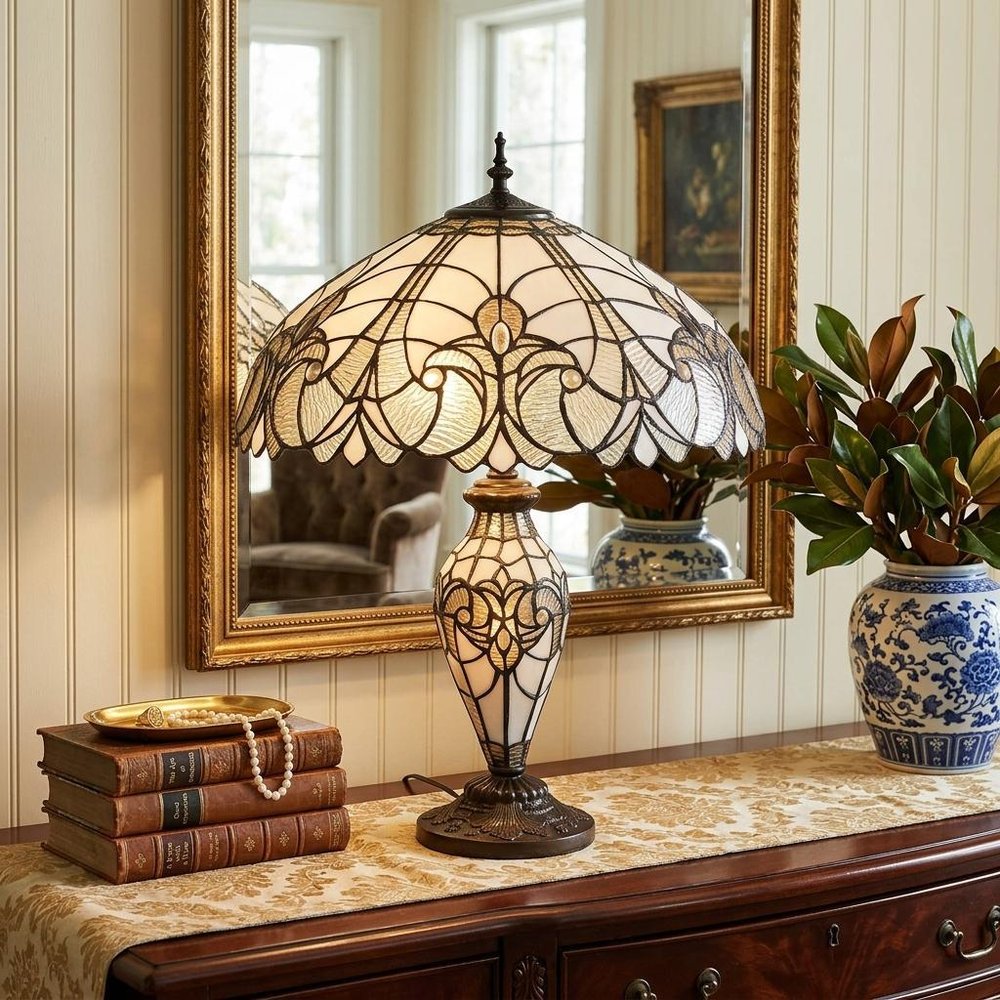27" Dark Brown Metal Two Light Candlestick Table Lamp With Beige Shade
