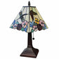 15" Dark Brown Metal Candlestick Table Lamp With Pink and Black Empire Shade