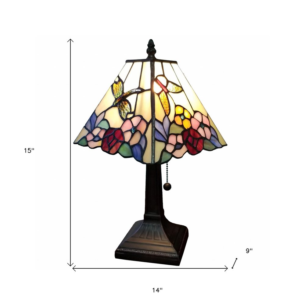 15" Dark Brown Metal Candlestick Table Lamp With Pink and Black Empire Shade