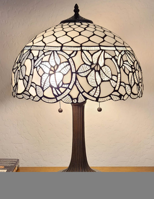23" Dark Brown Metal Two Light Candlestick Table Lamp With White Shade