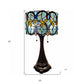 22" Dark Brown Metal Two Light Candlestick Table Lamp With Green Shade