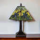15" Dark Brown Metal Candlestick Table Lamp With Green Empire Shade