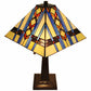 22" Dark Brown Metal Two Light Candlestick Table Lamp With Blue Empire Shade
