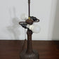 23" Dark Brown Metal Two Light Candlestick Table Lamp With White Shade