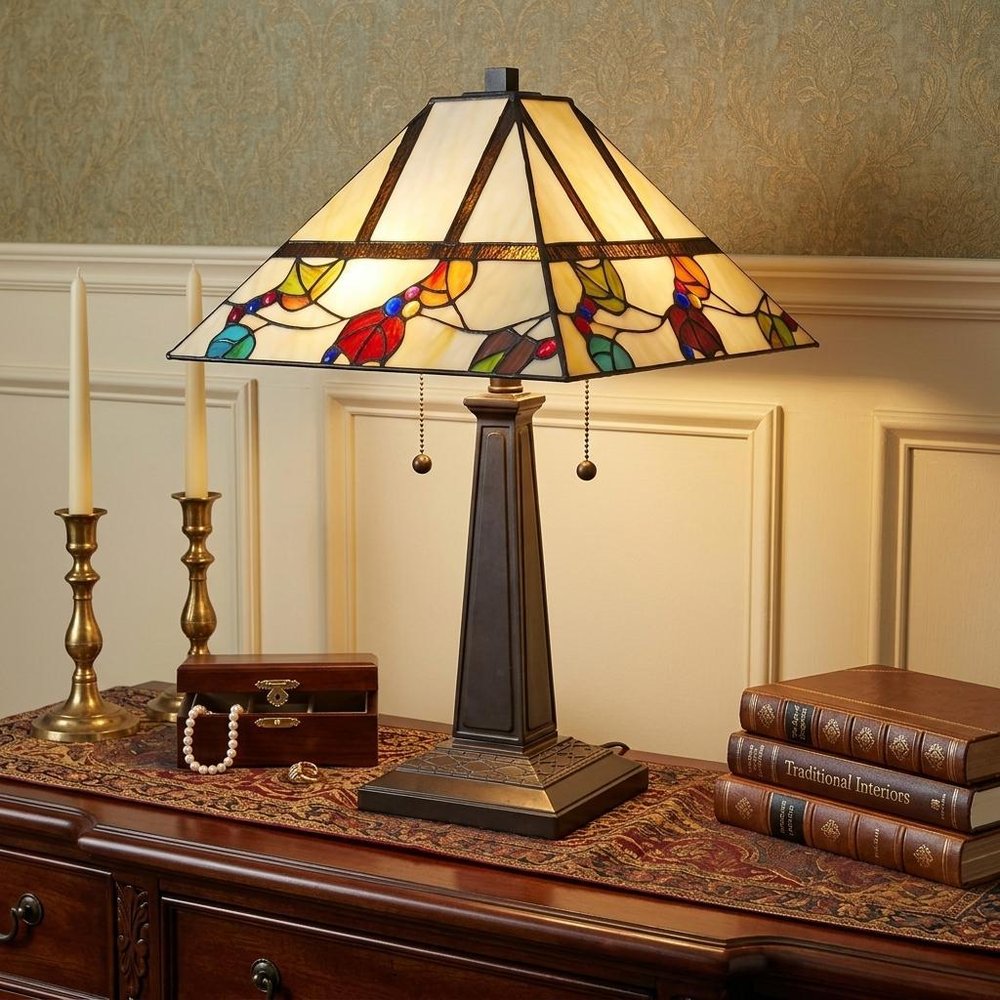 22" Dark Brown Metal Two Light Candlestick Table Lamp With White Shade
