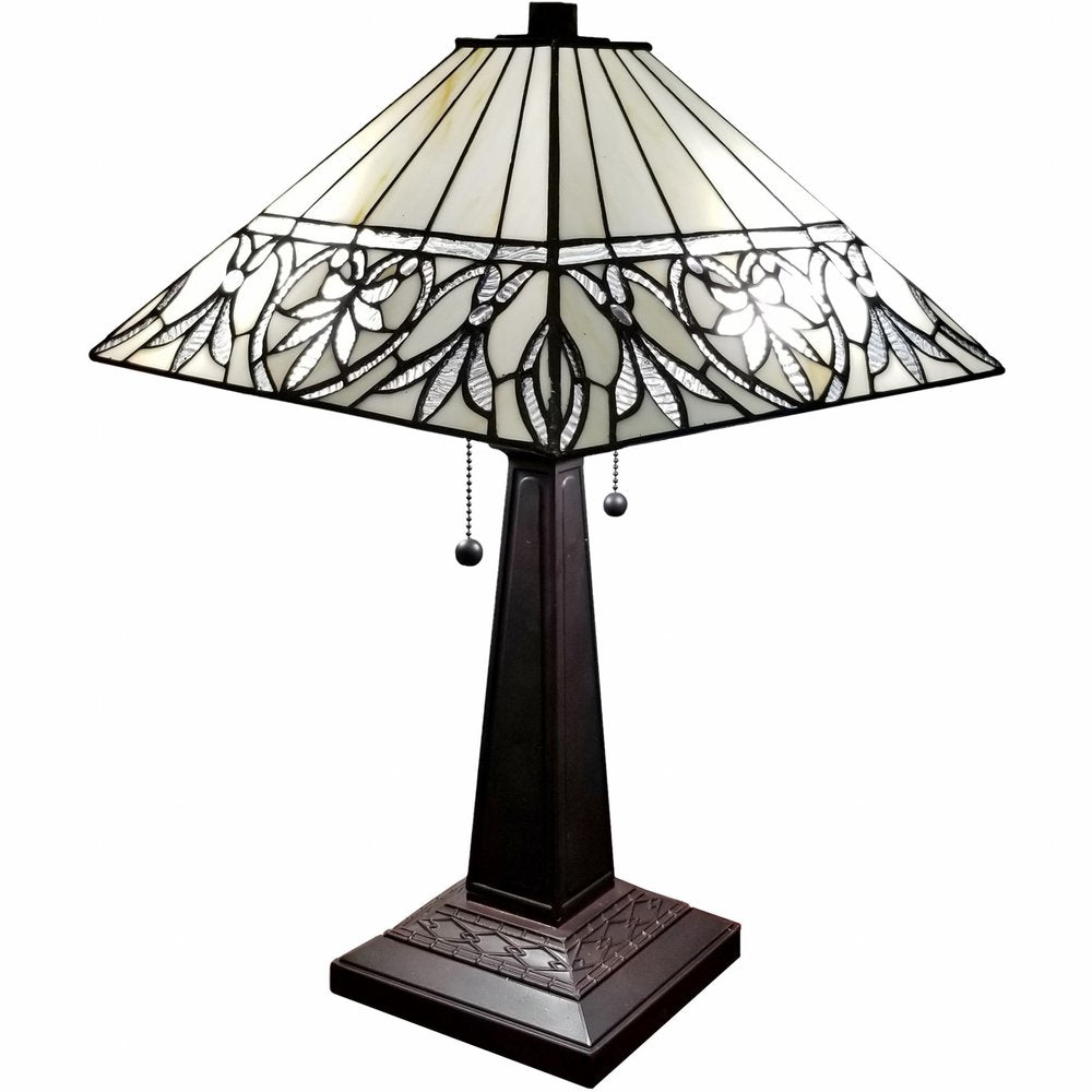 22" Dark Brown Metal Two Light Candlestick Table Lamp With White Shade