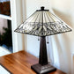 22" Dark Brown Metal Two Light Candlestick Table Lamp With White Shade