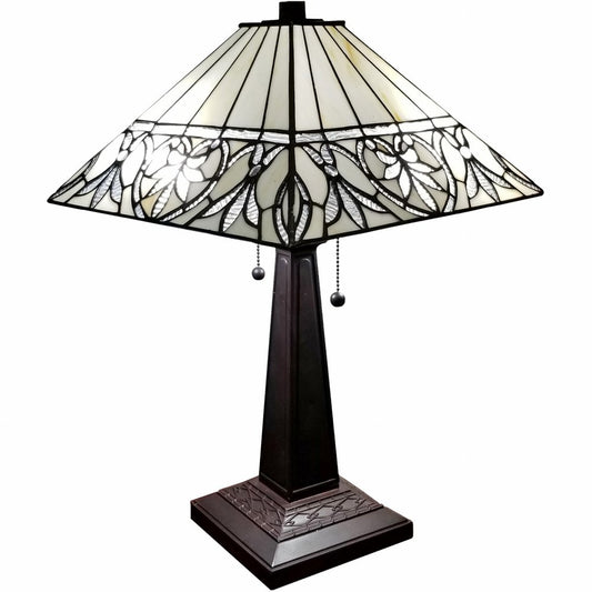 22" Dark Brown Metal Two Light Candlestick Table Lamp With White Shade
