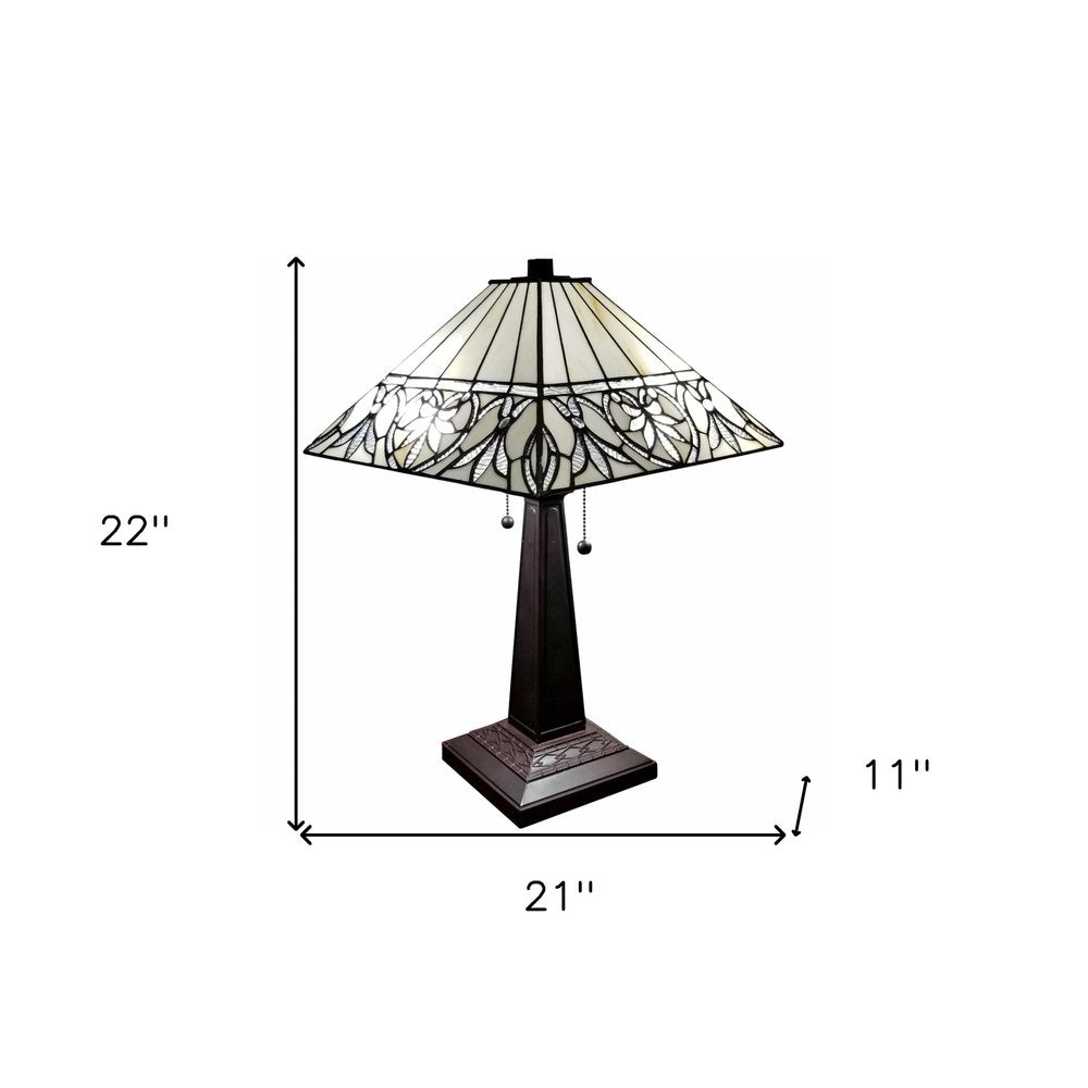 22" Dark Brown Metal Two Light Candlestick Table Lamp With White Shade