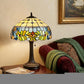 23" Dark Brown Metal Two Light Candlestick Table Lamp With Green Shade