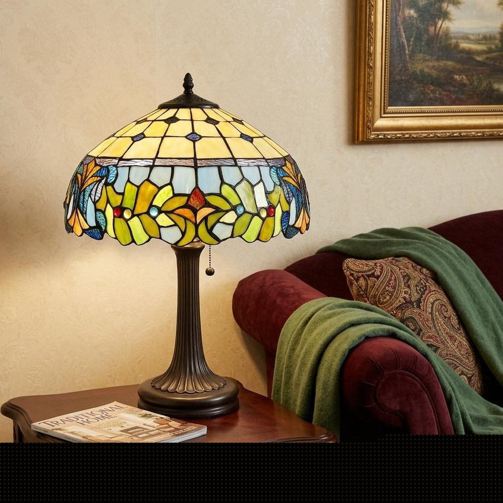 23" Dark Brown Metal Two Light Candlestick Table Lamp With Green Shade