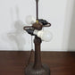 23" Dark Brown Metal Two Light Candlestick Table Lamp With Green Shade