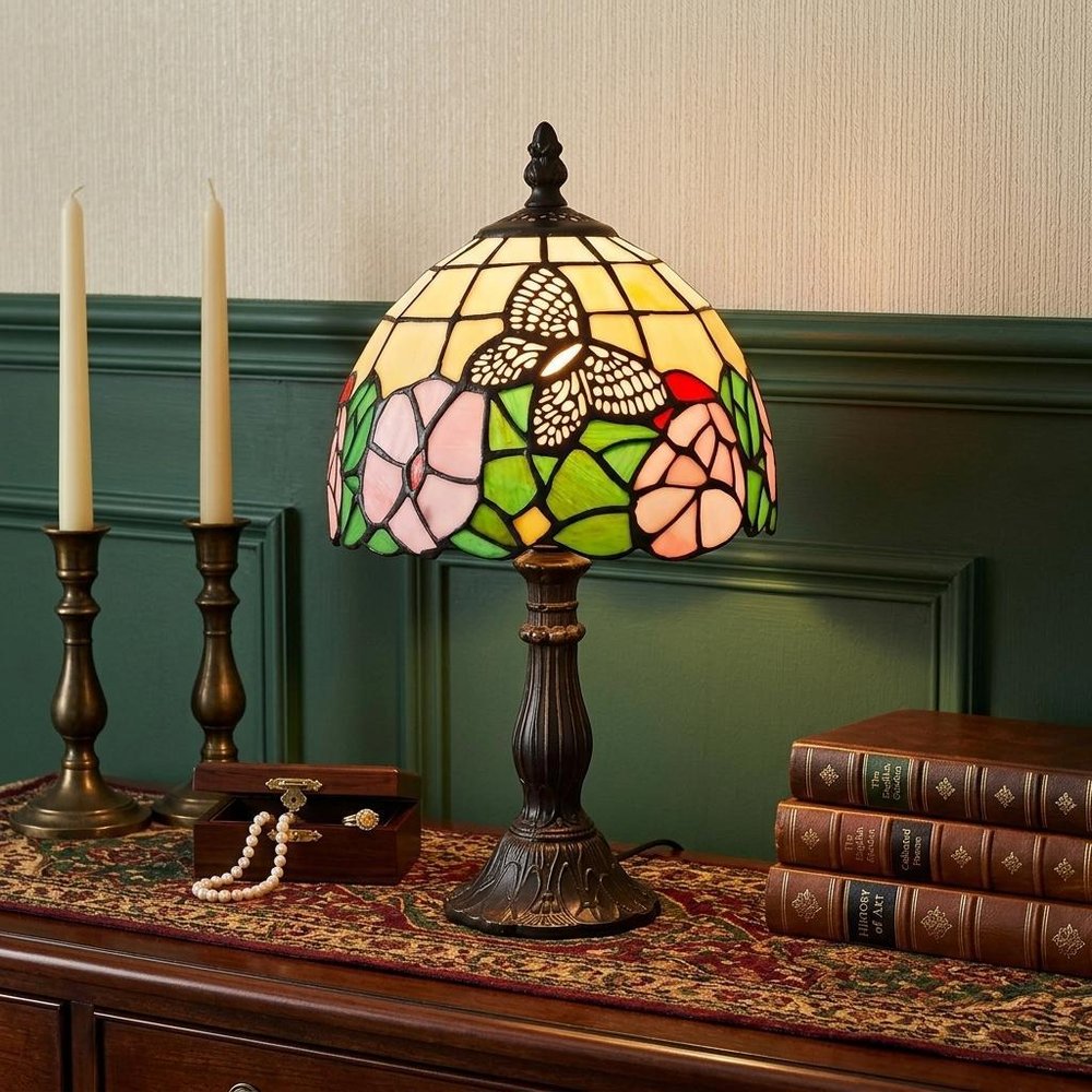 15" Dark Brown Metal Candlestick Table Lamp With Beige Shade