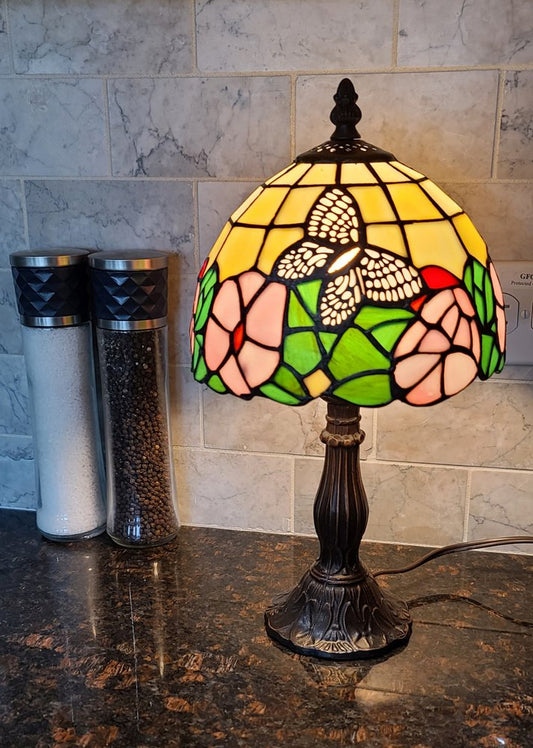 15" Dark Brown Metal Candlestick Table Lamp With Beige Shade
