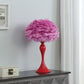 24" Glam Pink Faux Feather and White Metal Table Lamp