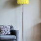 63" Steel and Acrylic Floor Lamp With Yellow Flowers Fabric Drum Shade