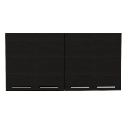 47" Black Wood Wall Mounted Accent Cabinet With Four Doors