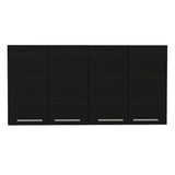 47" Black Wood Wall Mounted Accent Cabinet With Four Doors