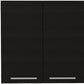 47" Black Wood Wall Mounted Accent Cabinet With Four Doors