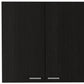 59" Black Wood Wall mounted Accent Cabinet With Five Shelves