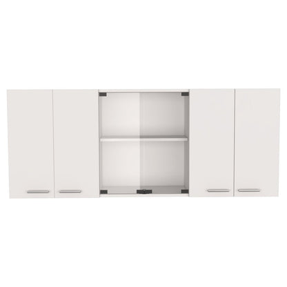 59" White Wood Wall Mounted China Cabinet With Six Doors