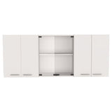 59" White Wood Wall Mounted China Cabinet With Six Doors