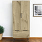 74" Oak Wood Two Door Single Drawer Combo Dresser