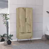 74" Oak Wood Two Door Single Drawer Combo Dresser