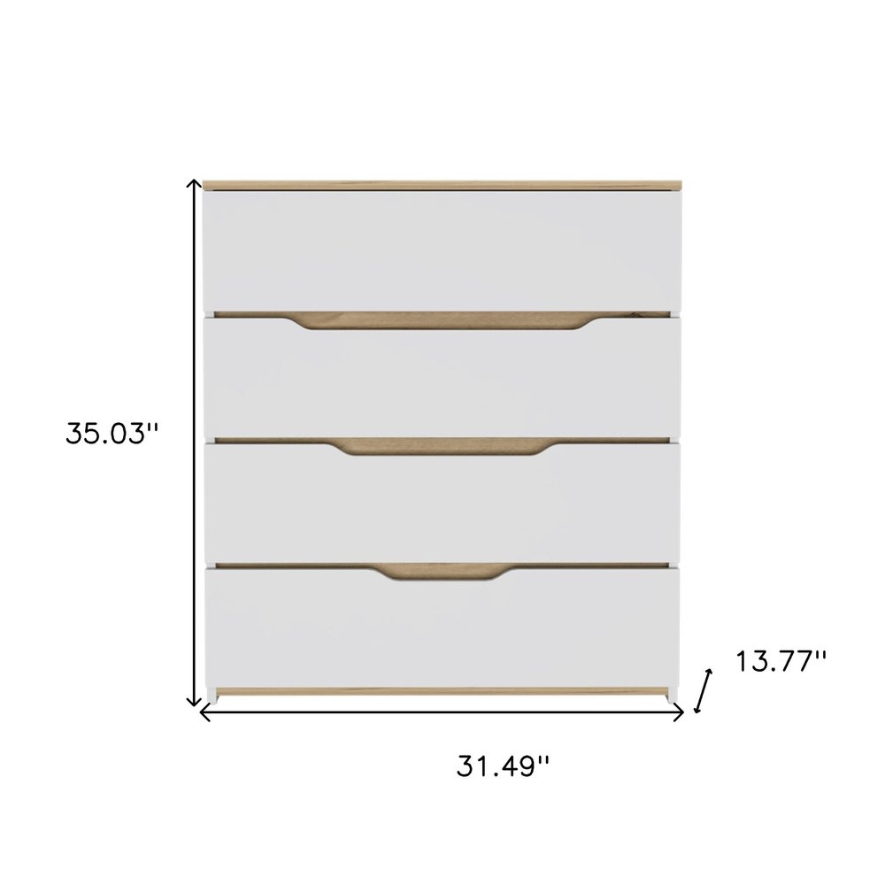 31" Brown And White Wood Four Drawer Dresser