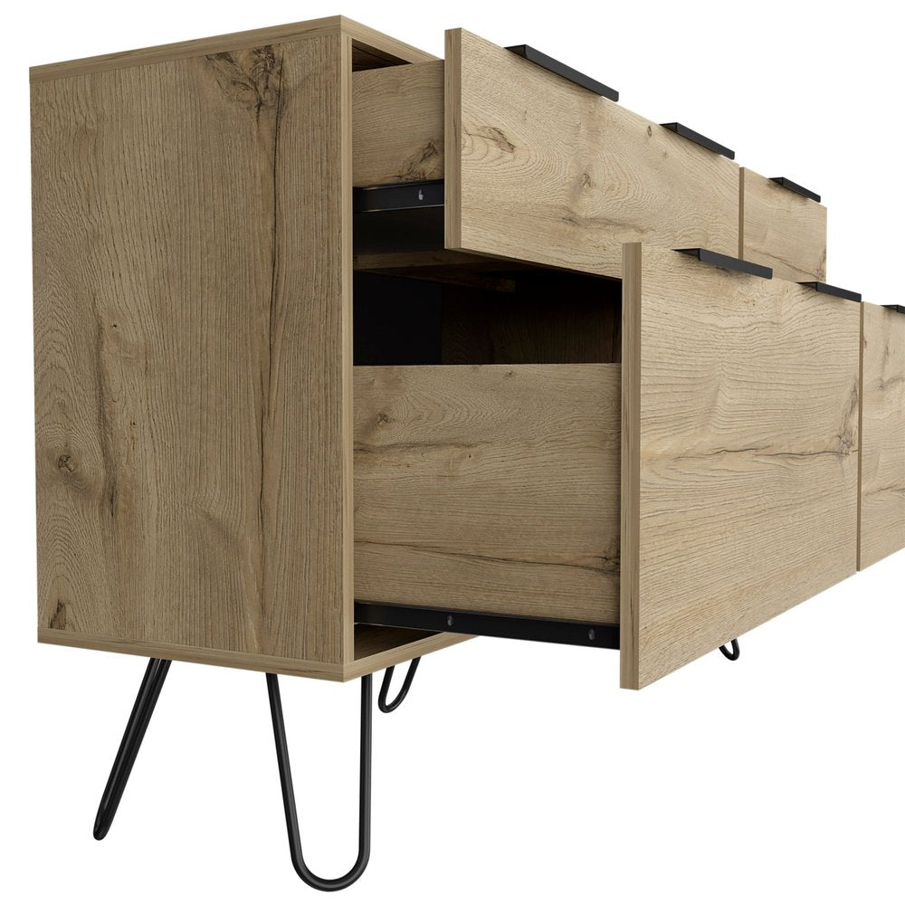 47" Brown And Black Wood Four Drawer Double Dresser