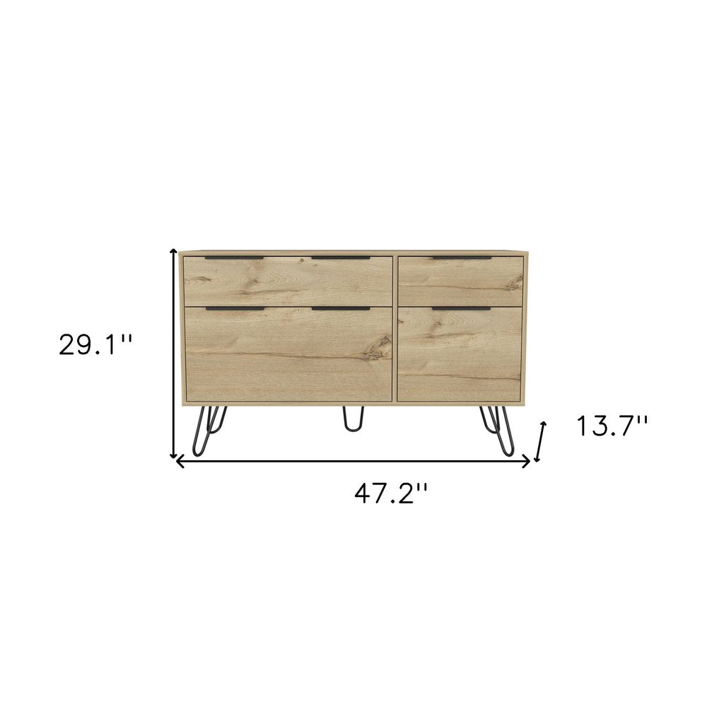 47" Brown And Black Wood Four Drawer Double Dresser