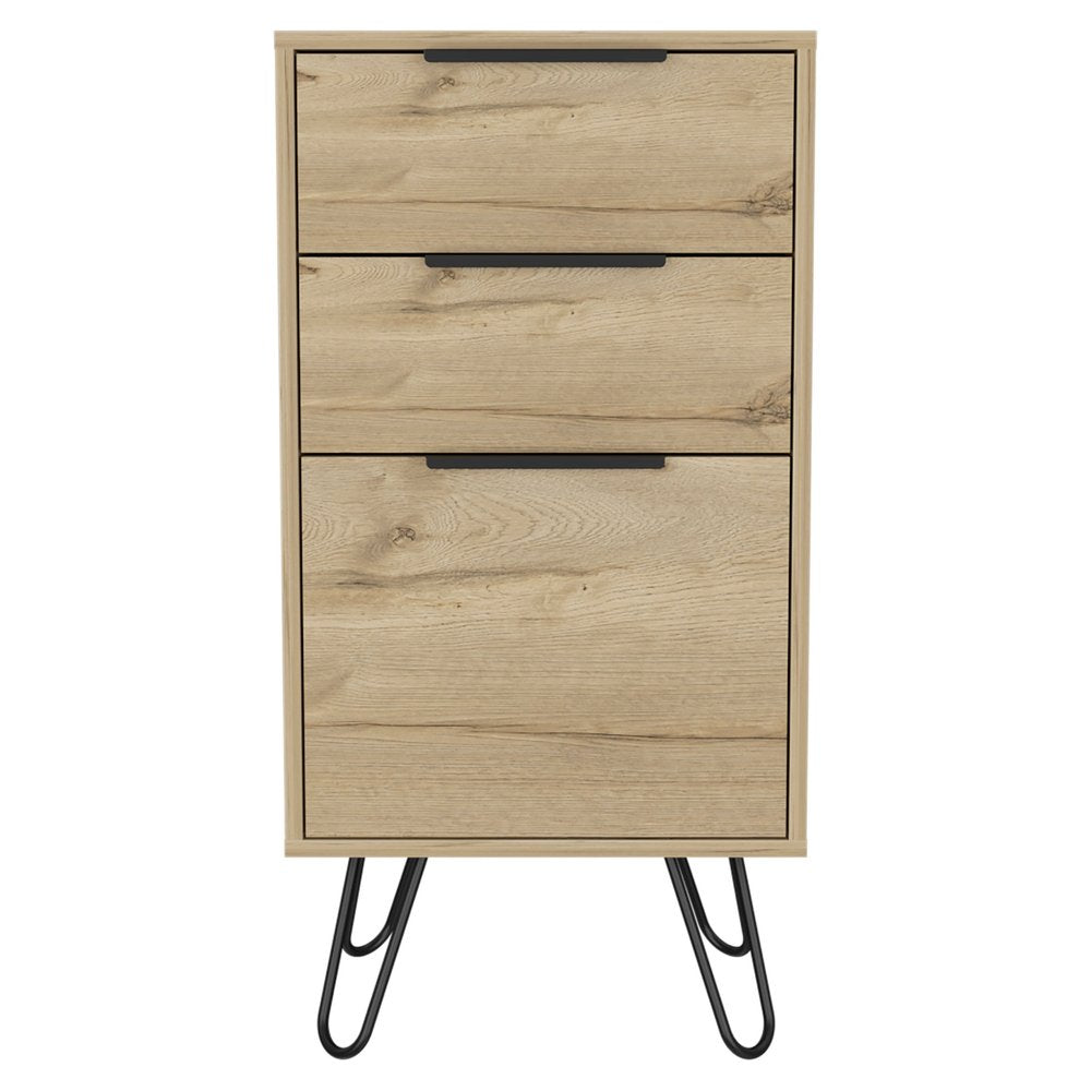 18" Brown And Black Wood Three Drawer Dresser