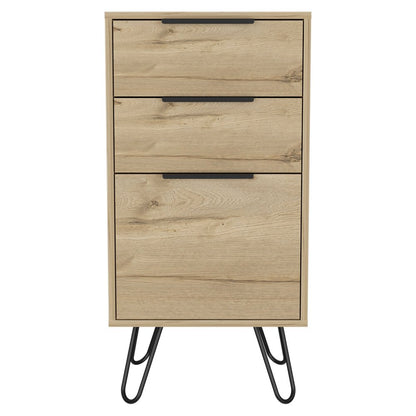 18" Brown And Black Wood Three Drawer Dresser