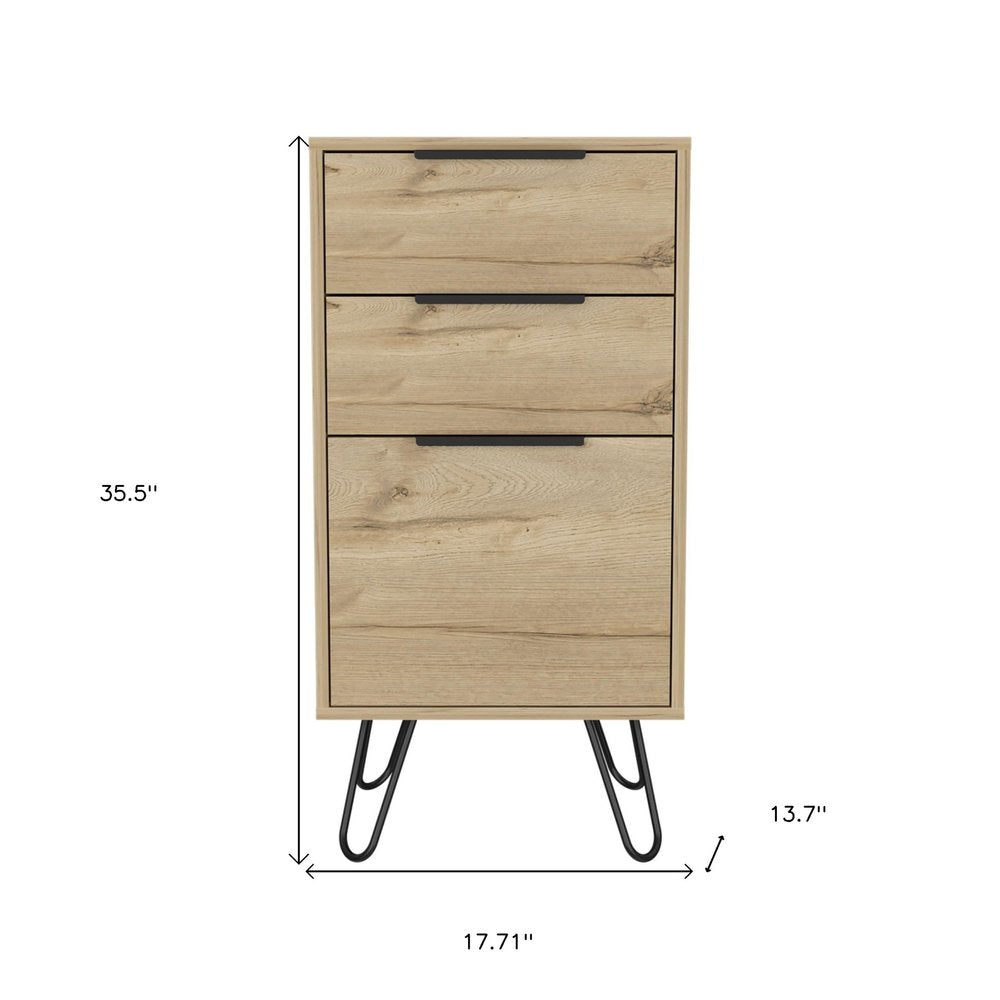 18" Brown And Black Wood Three Drawer Dresser